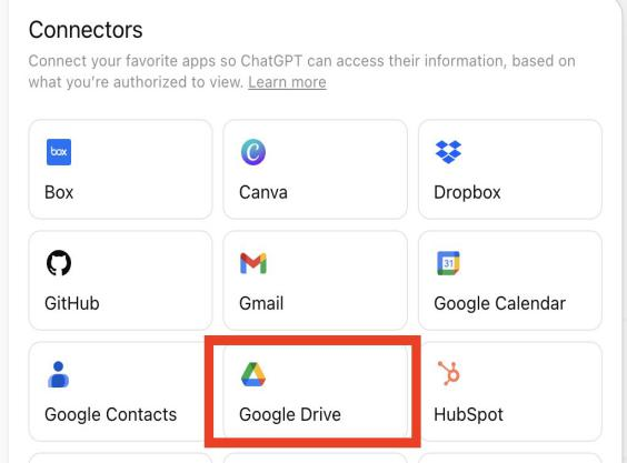 图9. ChatGPT连接器支持的第三方应用