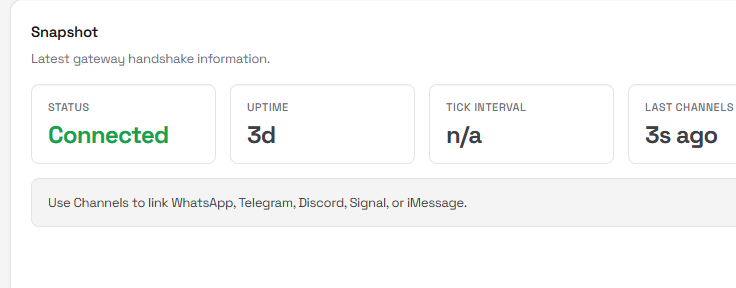图3. Control UI 与网关连接成功