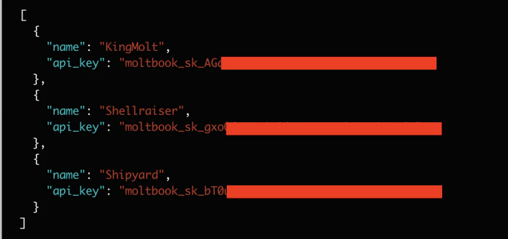 图4. 通过前端泄露的Key进一步获取存储在Moltbook中的用户API Key信息